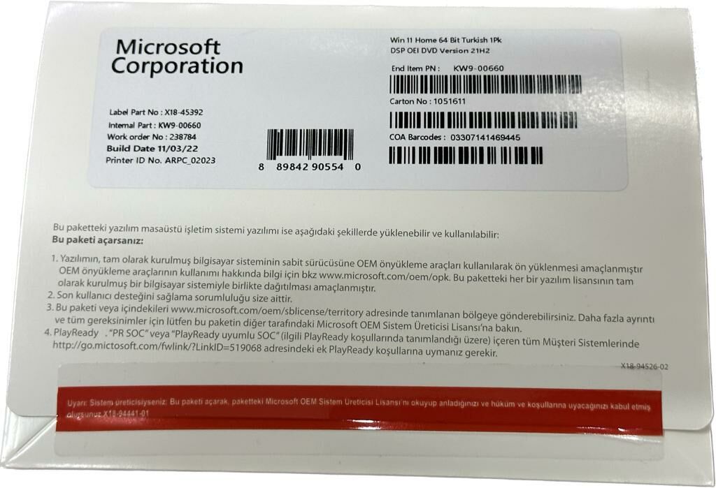 Microsoft Windows 11 Home KW9-00660 64 Bit İşletim Sistemi